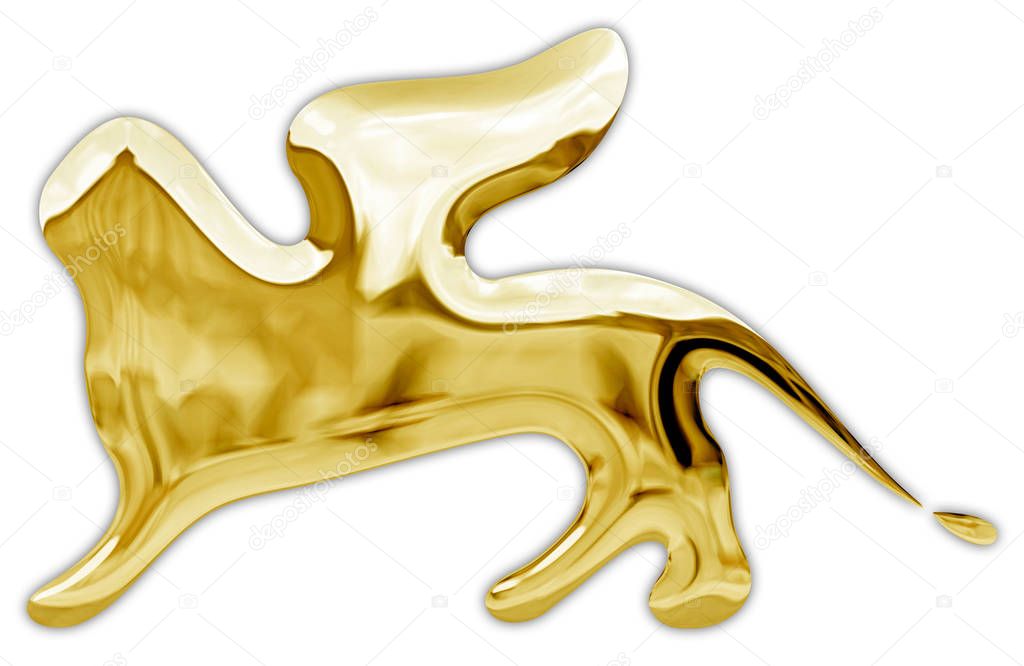 Lion of Venice Film Festival, gold metallic style logo, editorial