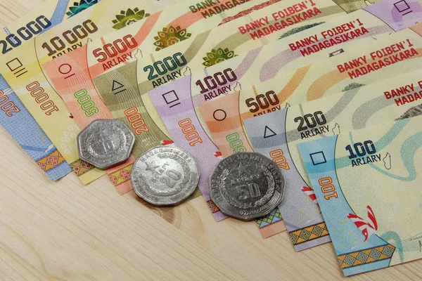 Ariary Banknotes Coins State Madagascar — Stock Photo, Image