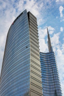Milano, İtalya, Eylül 2019 - Piazza Gae Aulenti, gökdelenler, Milano Centro Direzionale, Porta Nuova