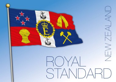 Yeni Zelanda, resmi kraliyet standardı, Kraliçe Elizabeth II bayrağı, vektör illüstrasyonu.