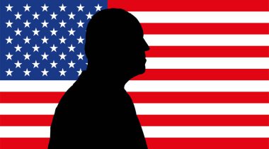 Joe Biden Amerikan bayrağında siluet portresi, vektör illüstrasyonu
