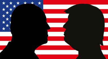 Joe Biden, Donald Trump 'a karşı bayraktaki portreler, 2020 ABD seçimleri, vektör illüstrasyonu