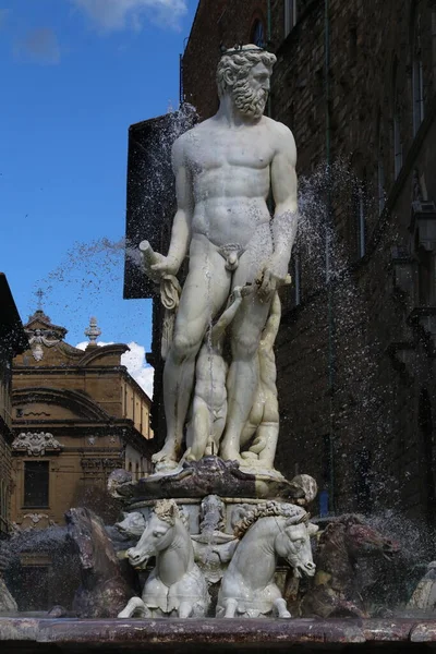 Neptuno Monumental Fonte Detalhe Praça Signoria Florença Toscana Itália — Fotografia de Stock