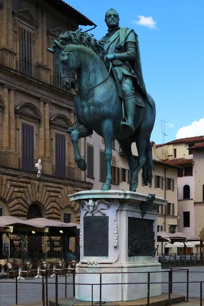Birinci Cosimo Medici Nin Binicilik Bronz Heykeli Signoria Meydanı Floransa — Stok fotoğraf