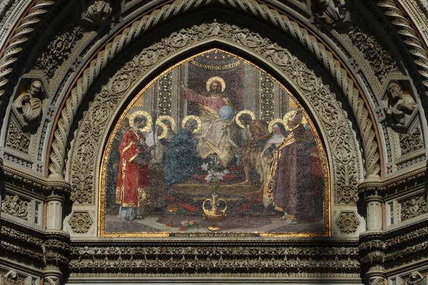 Santa Maria Fiore Mosaic Central Portal Lunette Golden Details Reflect — Stock Photo, Image