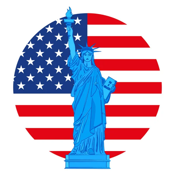 Estátua Liberdade Segundo Plano Com Bandeira Americana Estados Unidos Ilustração —  Vetores de Stock