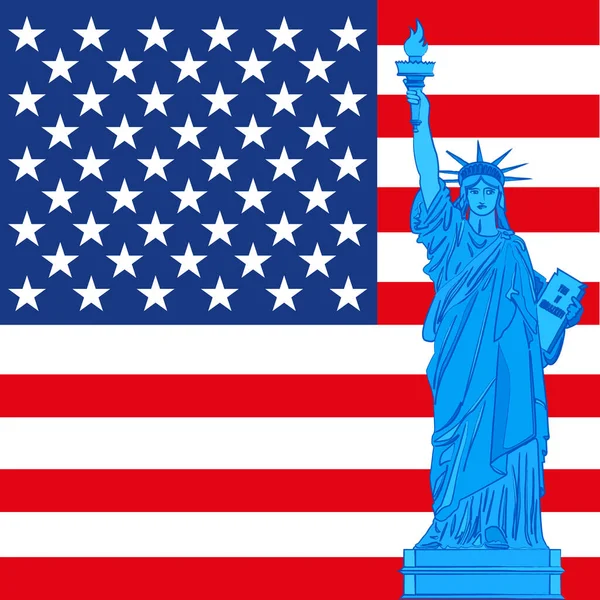 Statue Liberty Background American Flag United States Vector Illustration — Stock Vector