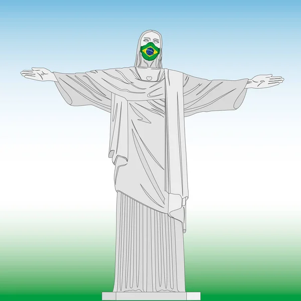 Cristo Redentor Com Máscara Covid Brasil Ilustração Vetorial —  Vetores de Stock