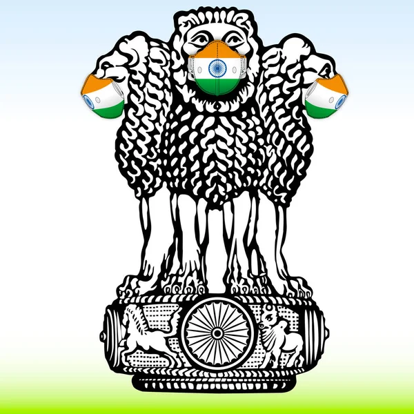 Símbolo País Índia Com Máscaras Cirúrgicas Covid Com Bandeiras Indianas — Vetor de Stock