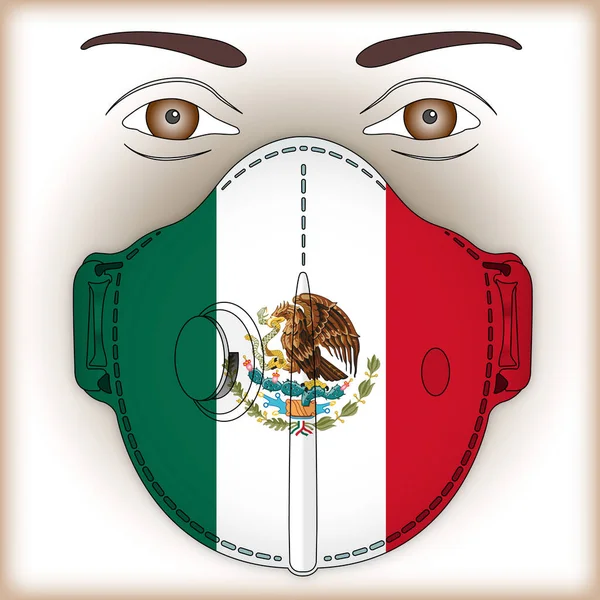 Antiviral Mask Covid Protection Mexican Flag Mexico Vector Illustration — Stock Vector