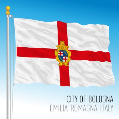 Bologna Şehri resmi bayrağı, Emilia Romagna, İtalya, vektör illüstrasyonu