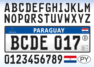 Paraguay modern araba plakası, Güney Amerika ülkesi, vektör illüstrasyonu
