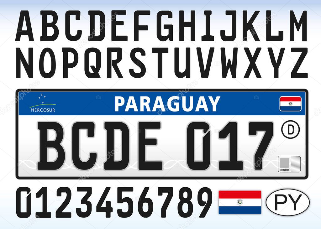 Paraguay modern car license plate, south american country, vector illustration