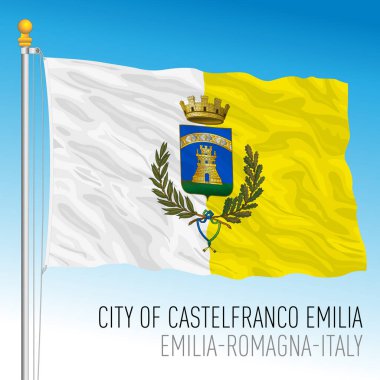 Castelfranco Emilia şehri, Modena, İtalya, belediyenin bayrağı, vektör illüstrasyonu