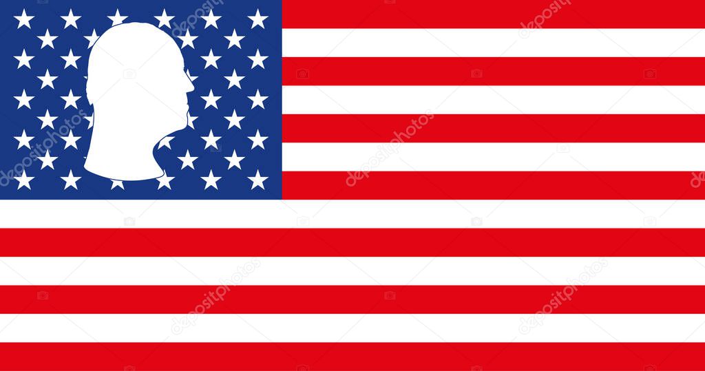 US flag with american Biden candidate silhouette head for elections 2020, vector illustration