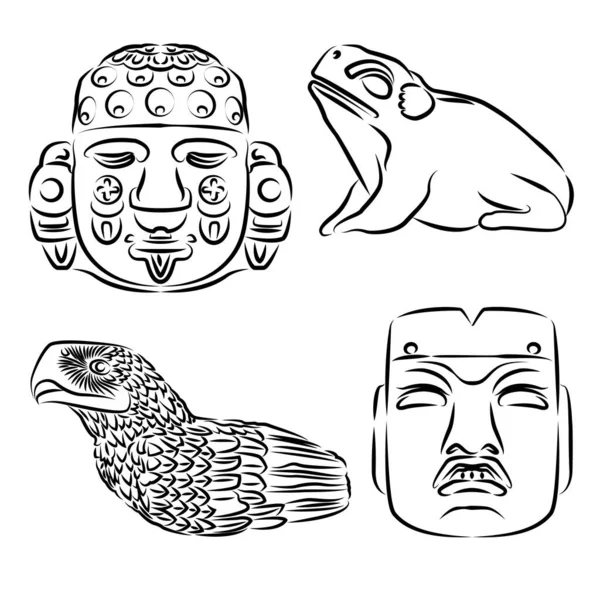 Mexico City Deki Aztek Tapınağının Sanatsal Detaylarının Çizimleri Vektör Illüstrasyonu — Stok Vektör
