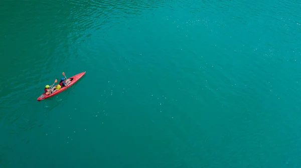 Aerial View Kayakers Congost Del Mont Rebei Noguera Province Lleida — Stock Photo, Image