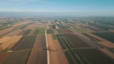 Lleida (Catalonia, İspanya çok renkli tarım alanları ile hava kırsal manzara)