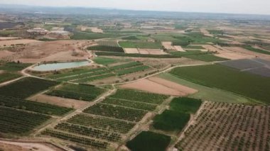 Kırsal manzara yeşil desen doğa arka planda Lleida (Catalonia, İspanya uçak uçan üzerinden havadan görünümü)