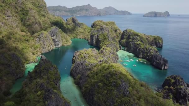 Letecký Pohled Velkou Malou Lagunu Nido Palawan Filipíny — Stock video