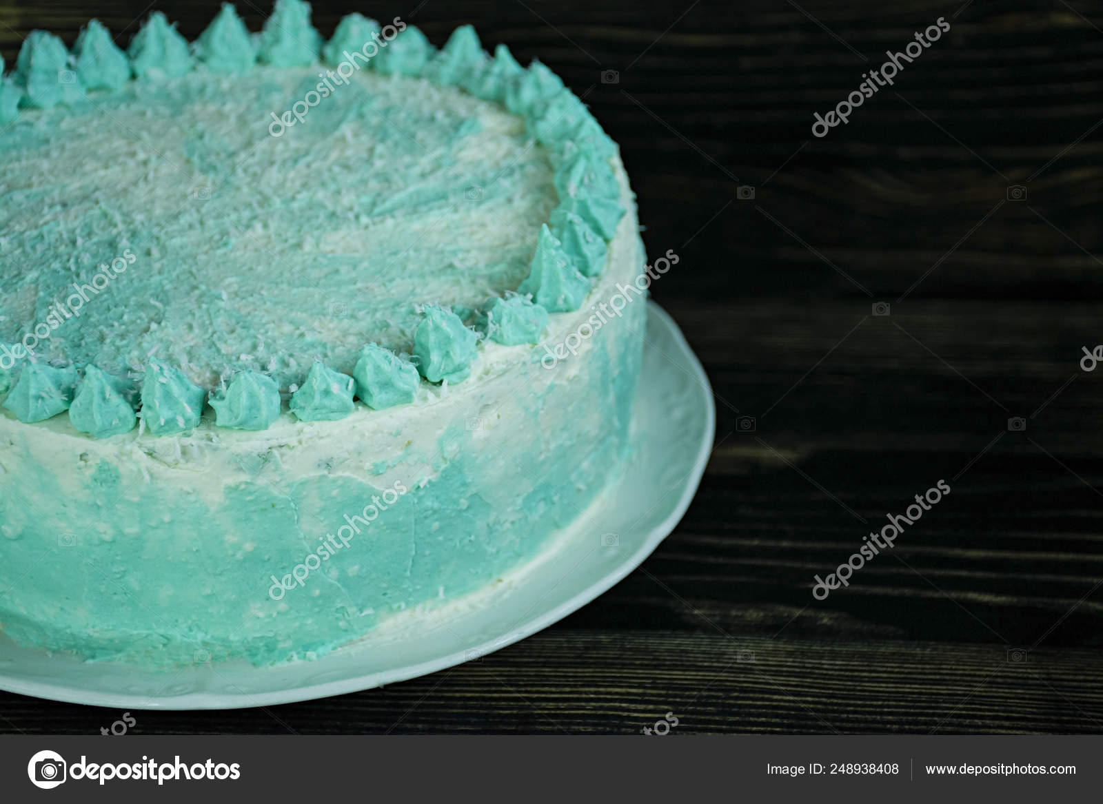Ombre Green Cake For Celebration On A Dark Wooden Background