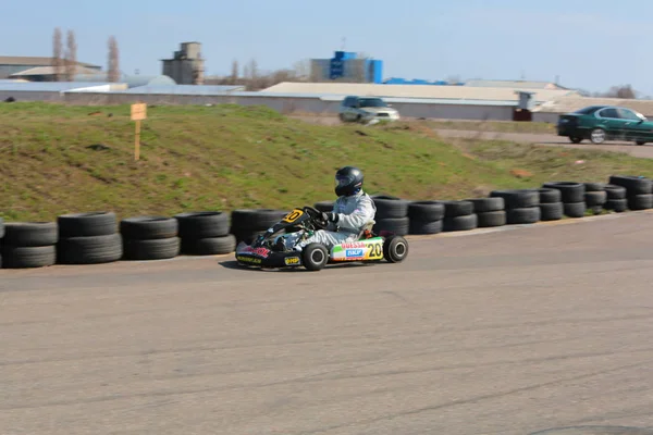 Odessa Ukraine Abril 2017 Campeonato Karting Crianças Adolescentes Adultos Kart — Fotografia de Stock