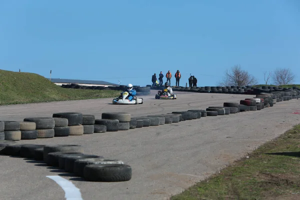 Odessa Ucrania Abril 2017 Campeonato Karting Niños Adolescentes Conductores Karts — Foto de Stock