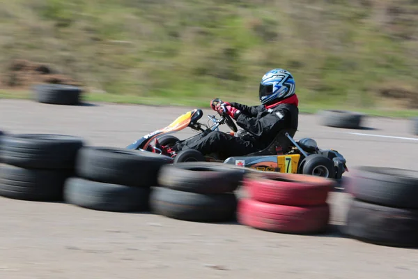 Odessa Ukraine Abril 2017 Campeonato Karting Pilotos Kart Capacete Terno — Fotografia de Stock