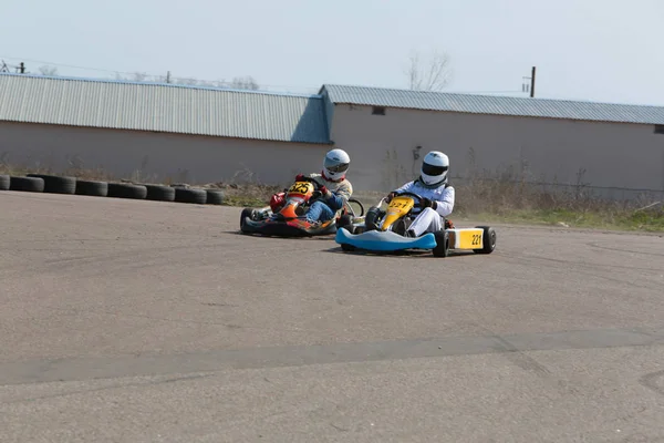 Odessa Ukraine April 2017 Karting Championship Children Teenagers Adult Kart — Stock Photo, Image