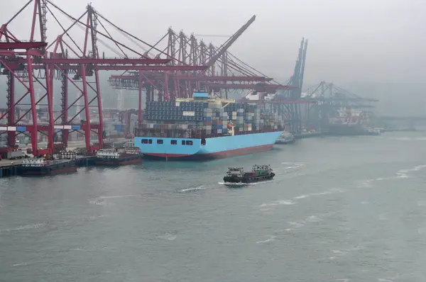 Industriële Haven Met Containers Containerterminal Van Haven Hong Kong Met — Stockfoto