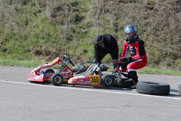 Odessa Ukraine April 2017 Karting Championship Kart Drivers Helmet Racing — Stock Photo, Image