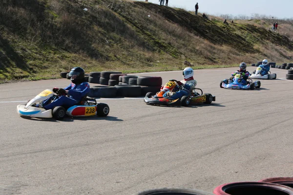 Odessa Ucrania Abril 2017 Campeonato Karting Niños Adolescentes Conductores Karts — Foto de Stock