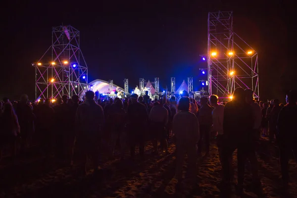 Menigte Verhogen Hun Handen Genieten Van Geweldige Festival Partij Rockconcert — Stockfoto