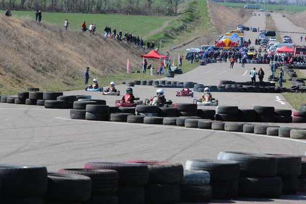 Odessa Ukraine Abril 2017 Campeonato Karting Crianças Adolescentes Adultos Kart — Fotografia de Stock