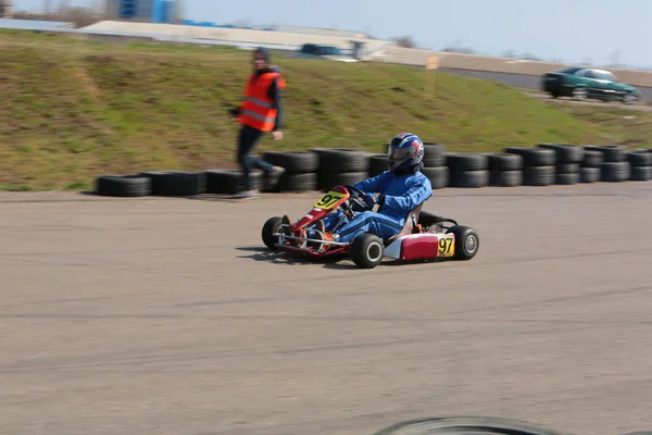 Odessa Ukraine April 2017 Karting Championship Kart Drivers Helmet Racing — Stock Photo, Image