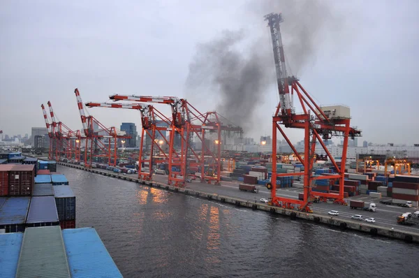 Industriële Haven Met Containers Osaka Japan Met Een Deel Van — Stockfoto