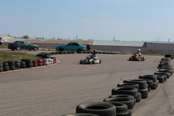 Odessa Ukraine Abril 2017 Campeonato Karting Crianças Adolescentes Adultos Kart — Fotografia de Stock