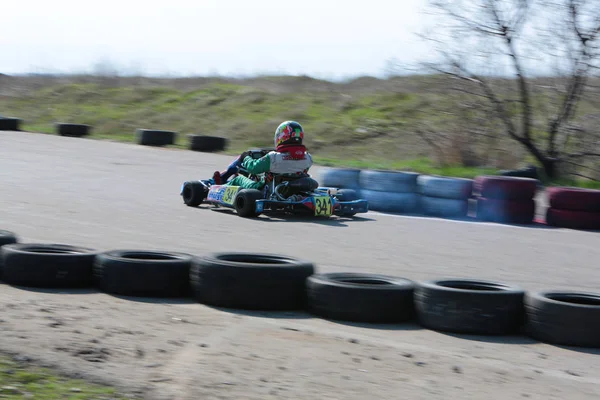 Odessa Ukraine Abril 2017 Campeonato Karting Crianças Adolescentes Adultos Kart — Fotografia de Stock