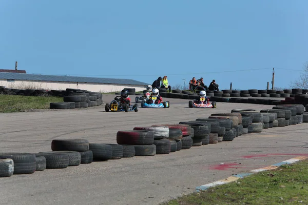 Odessa Ukraine Abril 2017 Campeonato Karting Crianças Adolescentes Adultos Kart — Fotografia de Stock