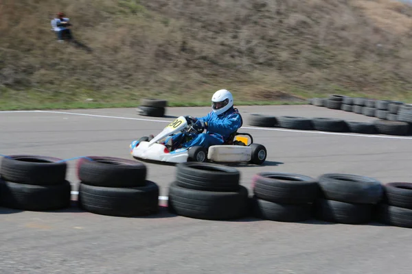 Odessa Ukraine Abril 2017 Campeonato Karting Crianças Adolescentes Adultos Kart — Fotografia de Stock