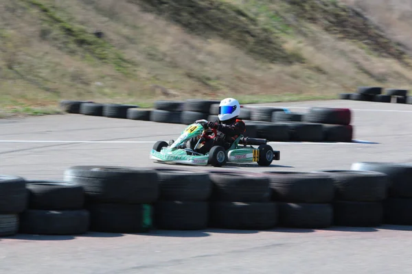 Odessa Ukraine Abril 2017 Campeonato Karting Crianças Adolescentes Adultos Kart — Fotografia de Stock