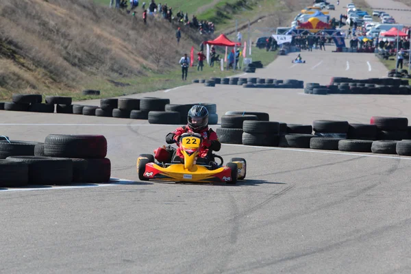 Odessa Ukraine Abril 2017 Campeonato Karting Crianças Adolescentes Adultos Kart — Fotografia de Stock