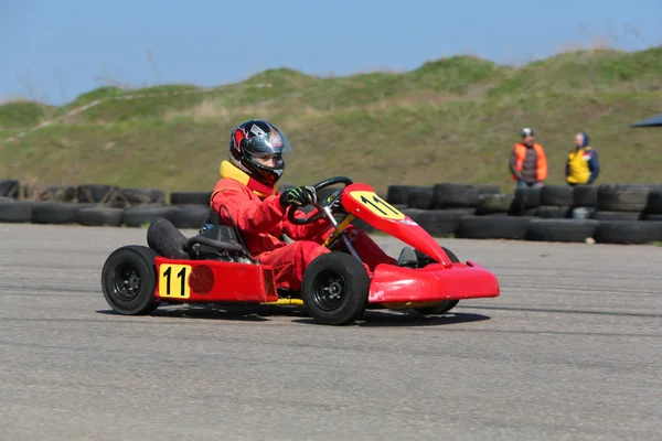 Odessa Ucrania Abril 2017 Campeonato Karting Niños Adolescentes Conductores Karts — Foto de Stock