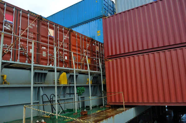 Container Ship Deck Part Vessel Close — Stock Photo, Image