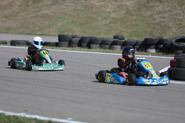 Odessa Ukraine Abril 2017 Campeonato Karting Pilotos Kart Capacete Terno — Fotografia de Stock