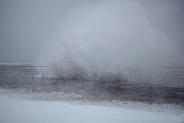 Vista Panorámica Tormenta Orilla Del Mar Invierno — Foto de Stock