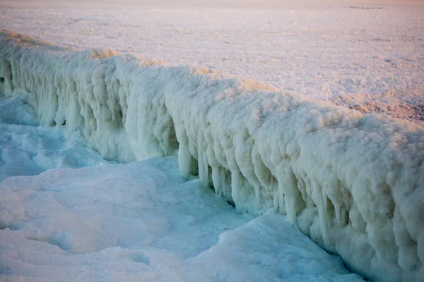 Vinter Naturkatastrof Isbildning Strandpromenaden Efter Vinterstorm — Stockfoto