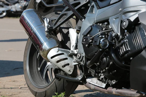 Nahaufnahme Von Details Des Modernen Motorrads — Stockfoto