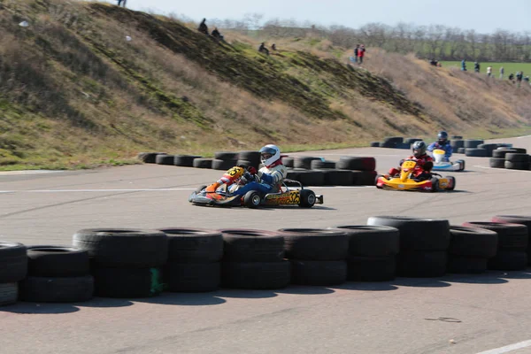 Odessa Ucrania Abril 2017 Campeonato Karting Niños Adolescentes Conductores Karts — Foto de Stock