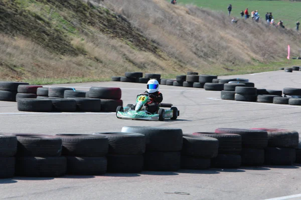 Odessa Ukraine Abril 2017 Campeonato Karting Crianças Adolescentes Adultos Kart — Fotografia de Stock